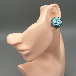 Vintage Button Style Screw Back Earrings Baby Blue Resin 1"